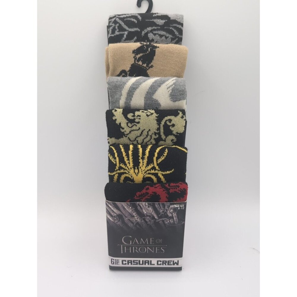 Game Of Thrones Men`s Casual Crew Socks 6 Pair Size 8-12 New